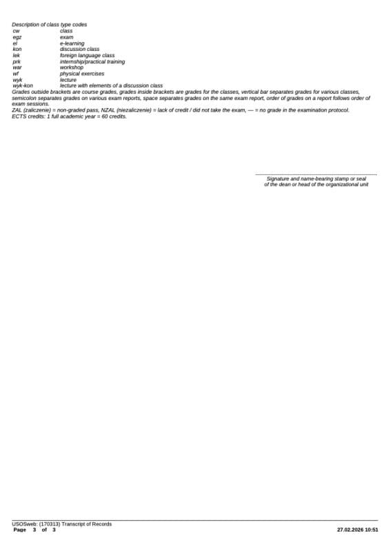 Академическая справка о прохождении курсов по психологии в Польше, Дарья Цалко — страница 3